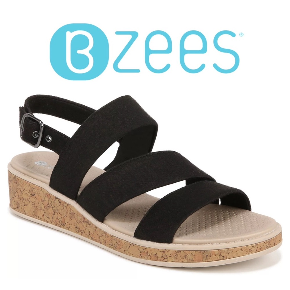 NIB Bzees Bravo Women's Strappy Wedge Sandals in Black Sz 10